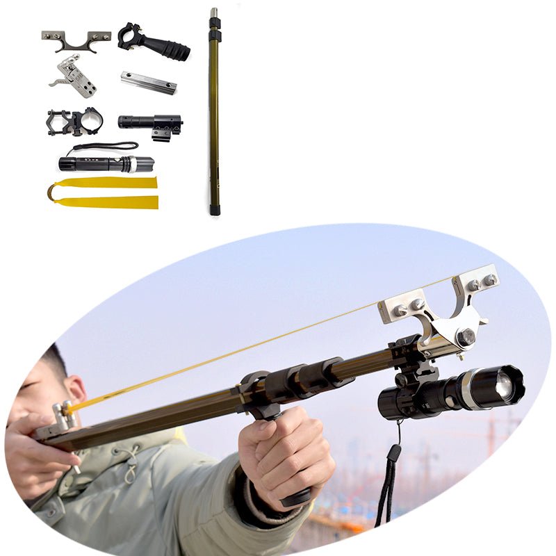 Lr2 Black Long Rod Slingshot With Laser Light And Fishing Reel Set